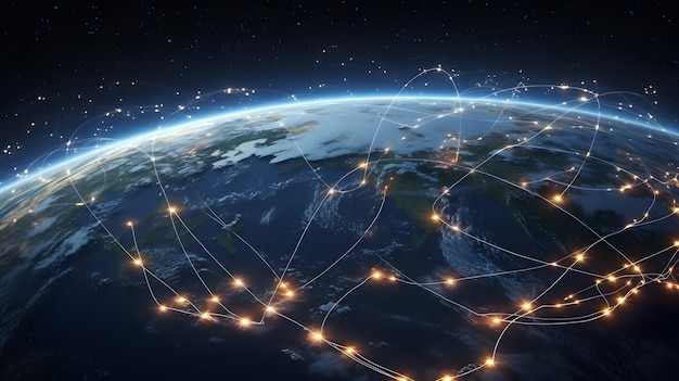 un primer plano de un planeta con muchas luces en él IA generativa