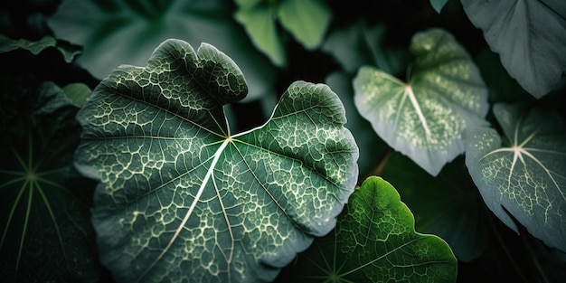 Primer plano de una planta frondosa con hojas verdes ai generativo