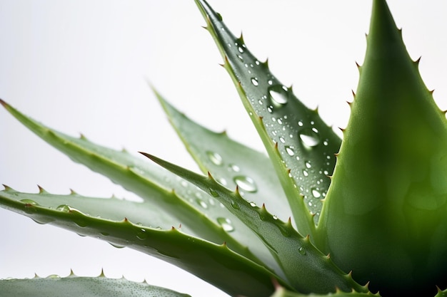 Un primer plano de una planta con una gota de aloe vera