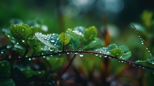 Un primer plano de una planta con gotas de agua sobre ella