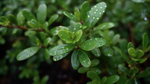 Un primer plano de una planta con gotas de agua sobre ella