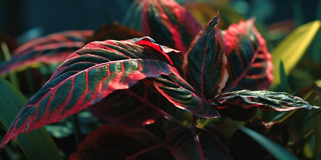 Un primer plano de una planta con hojas de colores