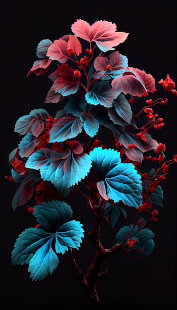 Primer plano de una planta con hojas rojas y azules ai generativo