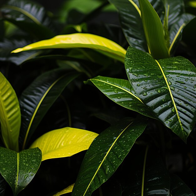 un primer plano de una planta con hojas verdes y amarillas