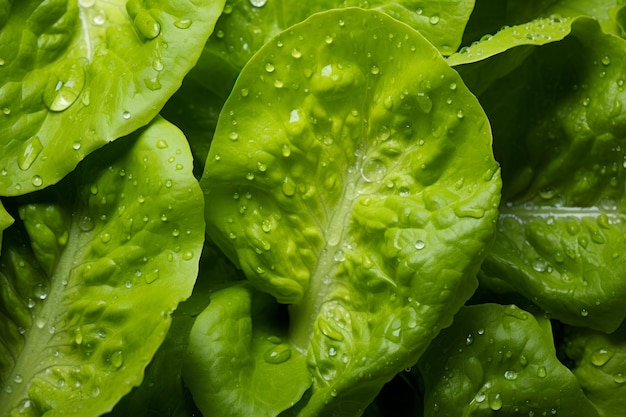 Primer plano de una planta de hojas verdes con gotas de agua IA generativa