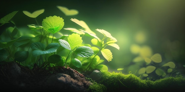 Un primer plano de una planta con hojas verdes IA generativa