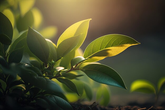 Un primer plano de una planta con hojas verdes IA generativa