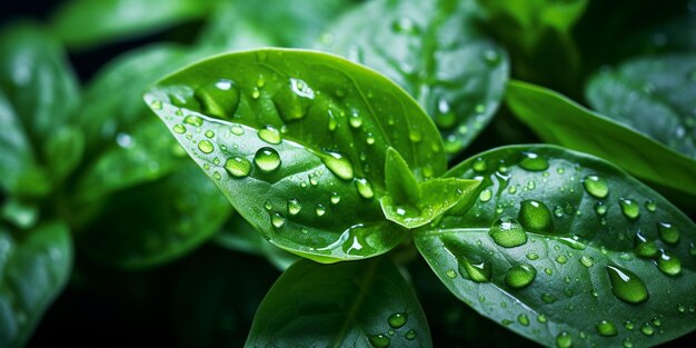 Un primer plano de una planta verde con gotas de agua en ella