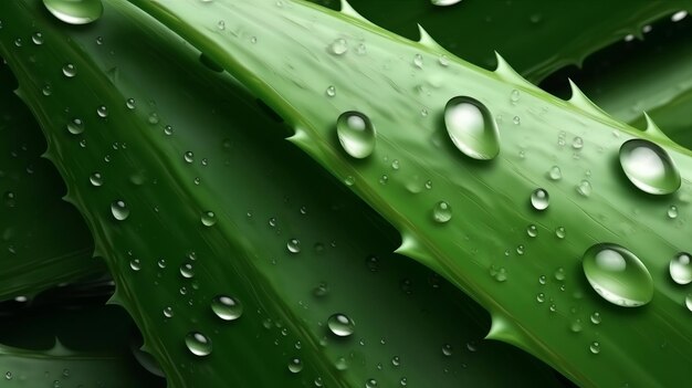 Un primer plano de una planta verde con gotas de agua IA generativa