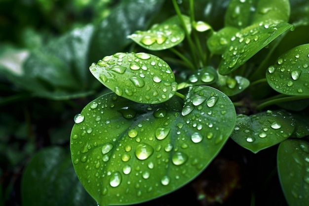 Un primer plano de una planta verde con gotas de agua sobre ella