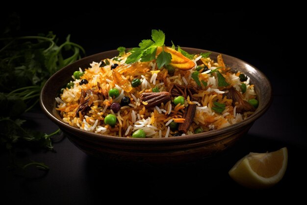 Un primer plano del plato de biryani