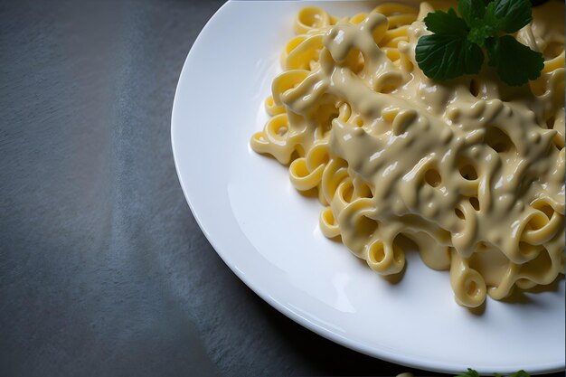 Primer plano de un plato de deliciosa pasta perfectamente cocinada y cubierta con una suculenta salsa Generado por AI