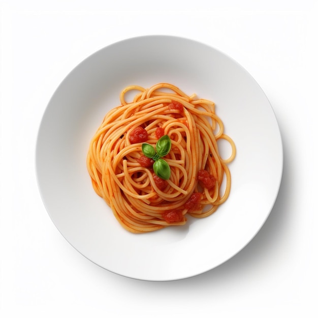 Un primer plano de un plato de espagueti con salsa de tomate generativa ai