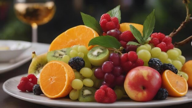 Primer plano de un plato de frutas servido para la cena tet