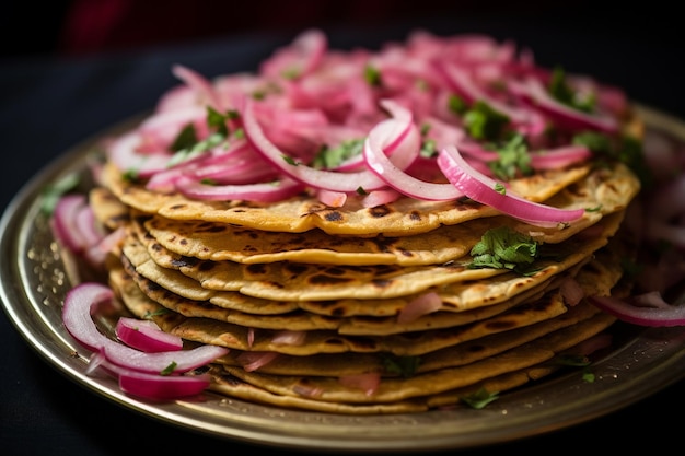 Un primer plano de un plato de tacos callejeros mexicanos con cebollas y cilantro