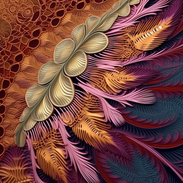 Un primer plano de una pluma colorida con un patrón en ella