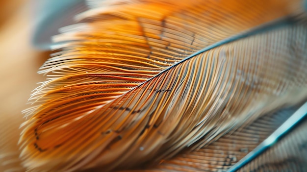 Foto un primer plano de una pluma marrón con un enfoque suave en los bordes de la pluma