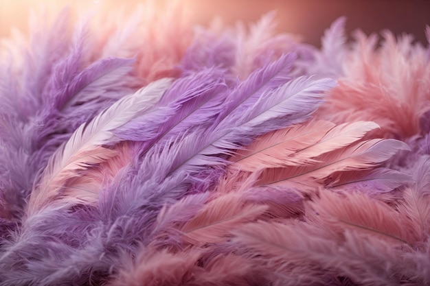 Primer plano de plumas de color rosa ultra pastel ai generativo