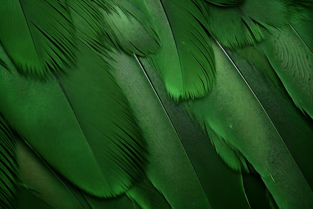 Primer plano de las plumas de un loro de alas verdes