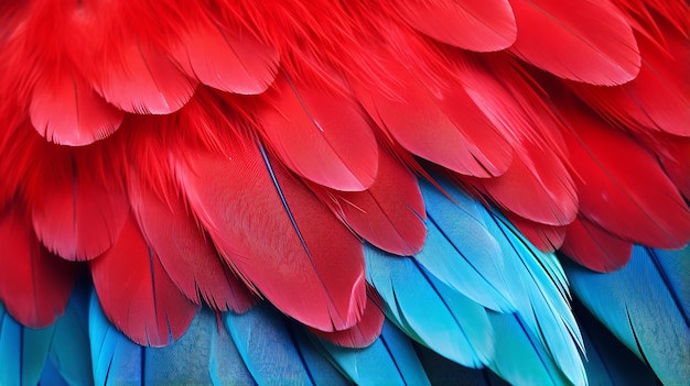 Primer plano de plumas de loro colorido