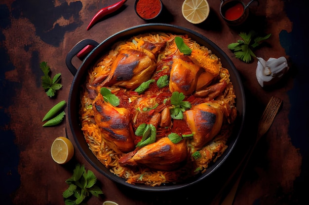 primer plano de pollo mandi arroz plato Generativo Ai