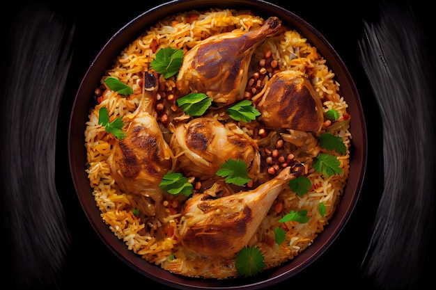 primer plano de pollo mandi arroz plato Generativo Ai