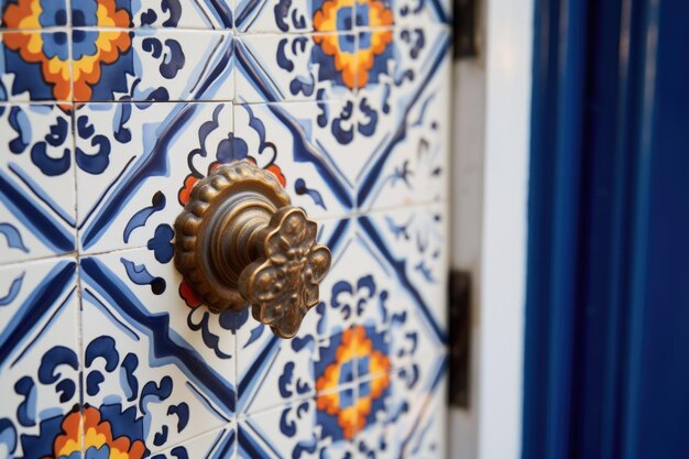 Primer plano de un pomo de puerta de casas holandesas con diseño ornamental