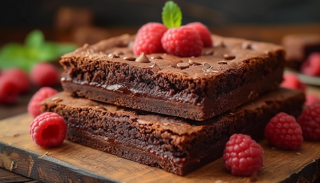 Primer plano del postre de brownie en el plato