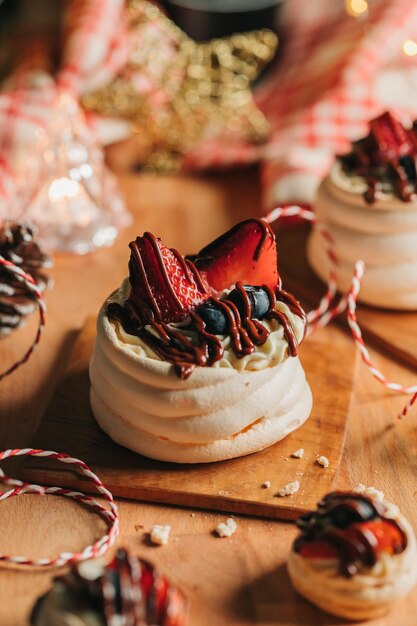 Foto primer plano del postre en la mesa