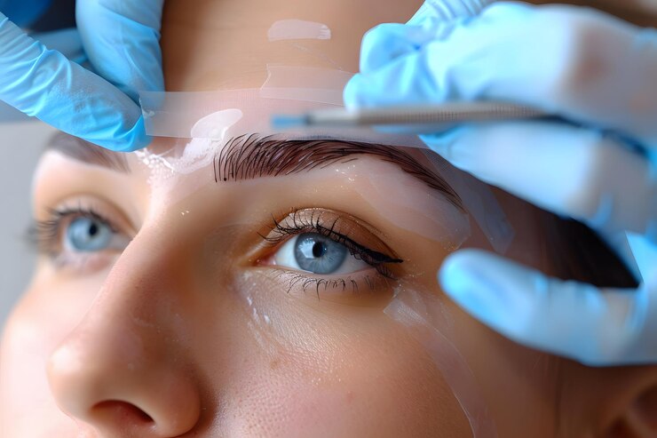 Primer plano del procedimiento de conformación de las cejas con cuidado profesional