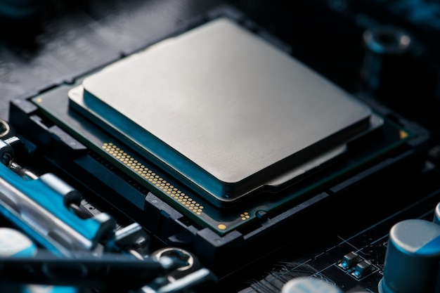 Foto primer plano del procesador de chip de cpu