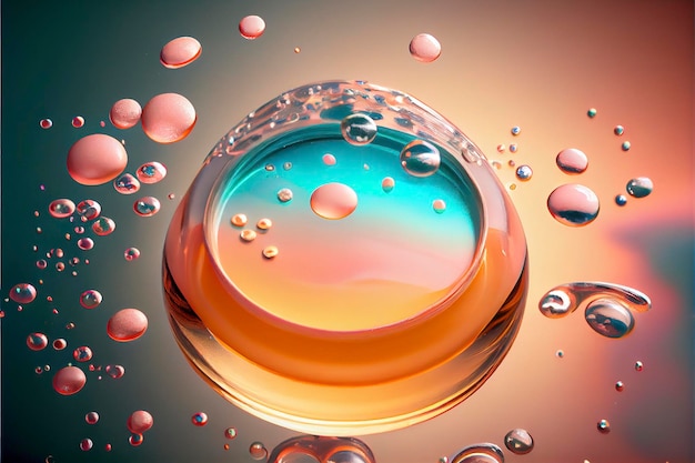 Primer plano Producto cosmético líquido transparente. Textura de gel con burbujas, producto para el cuidado de la piel.