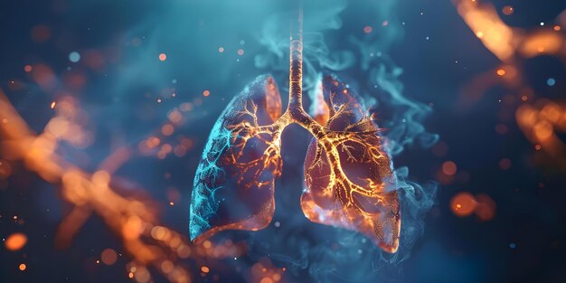 Primer plano de un pulmón humano con neumonía que ilustra el impacto de la enfermedad en el proceso de recuperación del cuerpo Concepto Recuperación de la neumonía pulmón humano Ilustración médica Impacto de la enfermedad
