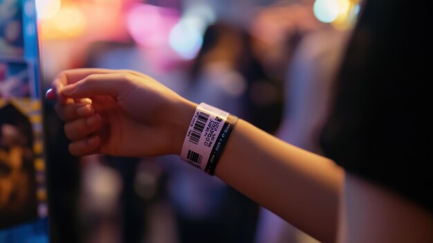 Primer plano de una pulsera en un evento nocturno