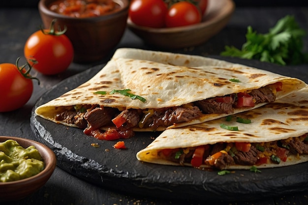 Un primer plano de una quesadilla de carne con g