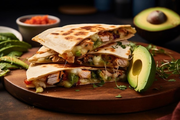 Un primer plano de una quesadilla que está adornada con