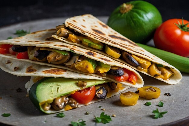 Primer plano de una quesadilla vegetariana con