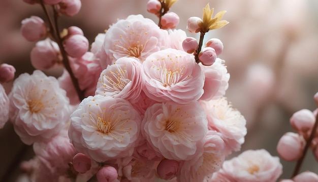 Un primer plano de un racimo de flores de color rosa claro