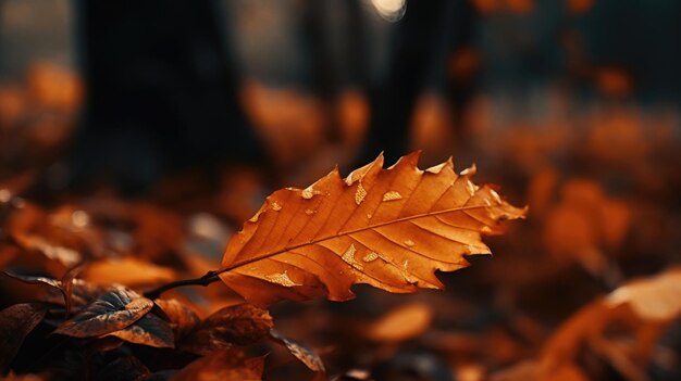 Un primer plano de un racimo de hojas de otoño que se centra en los patrones y la textura IA generativa