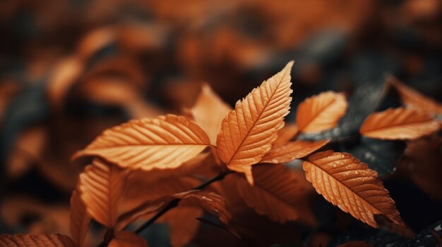 Un primer plano de un racimo de hojas de otoño que se centra en los patrones y la textura IA generativa