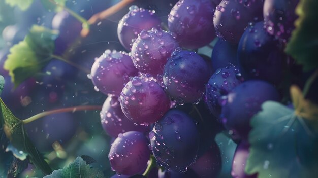 Un primer plano de un racimo de jugosas uvas púrpuras colgando de una vid que muestra la generosidad de la naturaleza