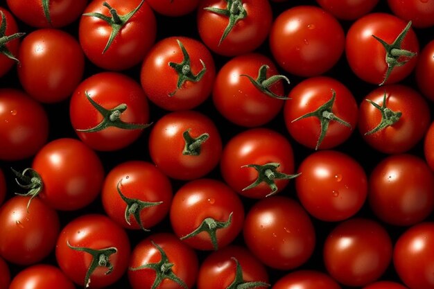 Un primer plano de un racimo de tomates con tallos verdes ai generativa