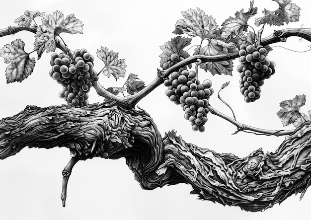 Foto un primer plano de un racimo de uvas en una rama generativa ai