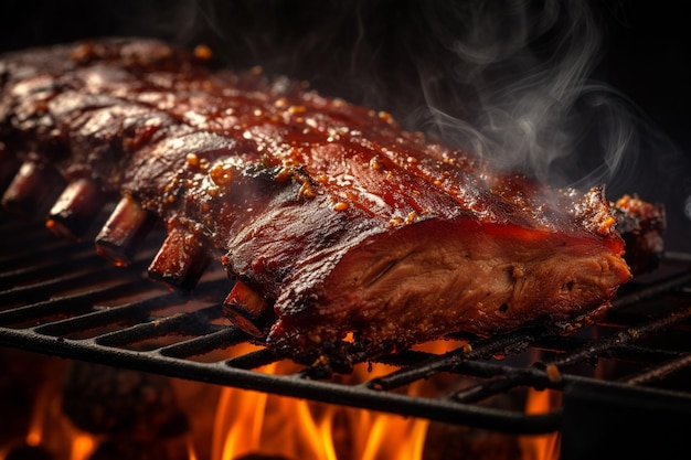 un primer plano de un rack de costillas en una parrilla