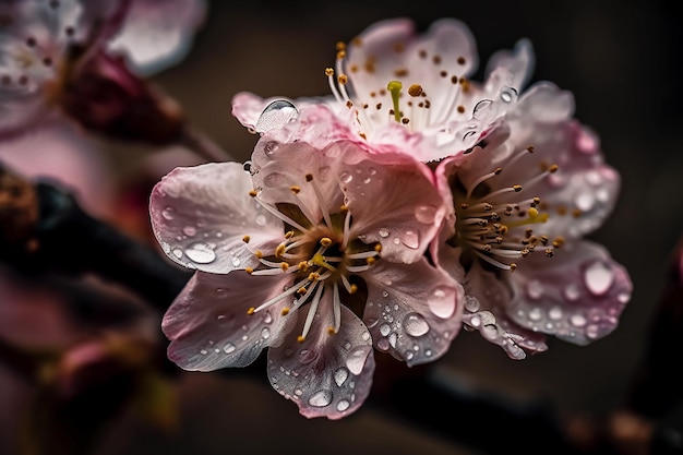 Un primer plano de una rama de flor de cerezo