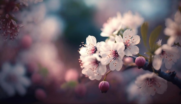 Un primer plano de una rama de flores de cerezo con la palabra cereza