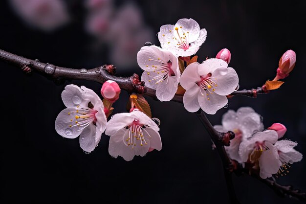 Un primer plano de una rama de flores de cerezo