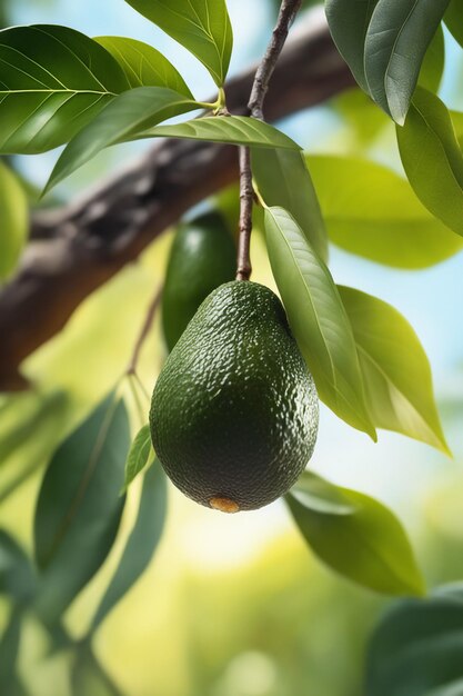 Foto un primer plano de un ramo de aguacate fresco en el árbol