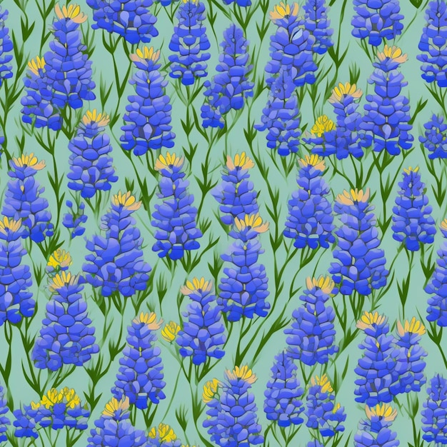 Un primer plano de un ramo de flores azules sobre un fondo verde generativo ai