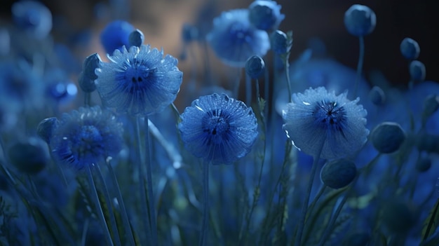 Un primer plano de un ramo de flores azules